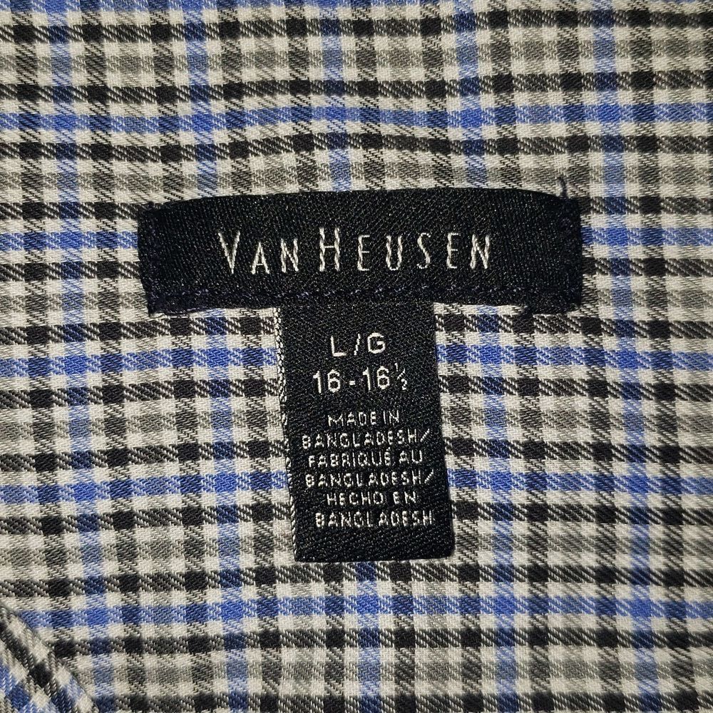 Very Nice Van Heusen Blue Brown Button- Down Dress Shirt Sz L (16-16.5) - Picture 4 of 6